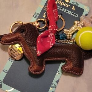 Piper K Dachshund Dog Keychain with Red Bandana, Ball, Bone HL Te